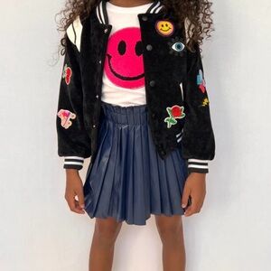 Lola & The Boys Black Varsity Jacket with Embroidered Patches